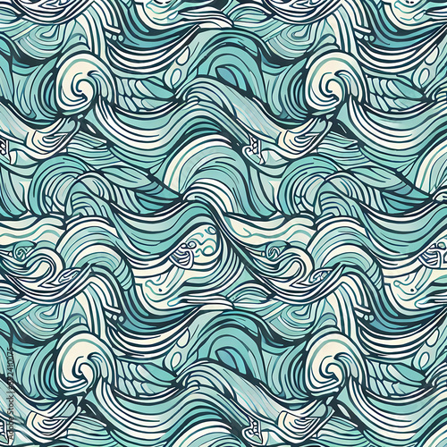 Abstraction blue waves. Generative AI.