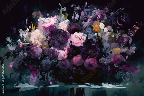 Billede på lærred flowers sitting top table stunning digital paint breathtaking deception goth col