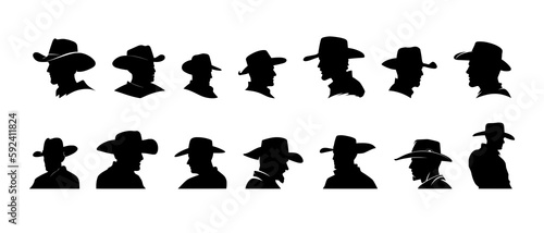 Cowboy head silhouette black filled vector Illustration icon t-shirts cards