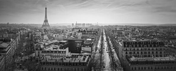 Papier peint photo Paris Panorama parisien noir et blanc  © psychoshadow