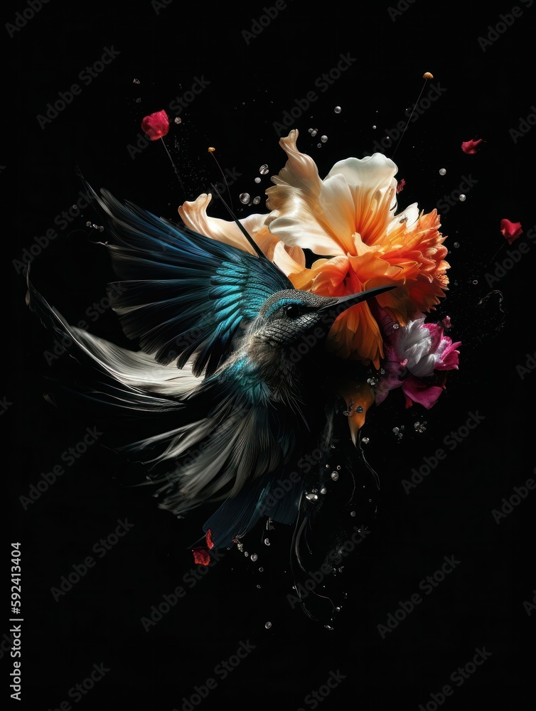 fine art colobri bird in a explosion of flowers and colors generative ai fine art colobri bird in a explosion of flowers and colors generative ai