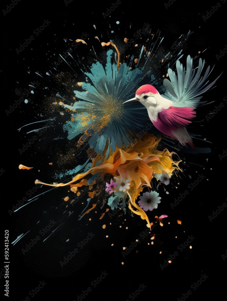 fine art colobri bird in a explosion of flowers and colors generative ai fine art colobri bird in a explosion of flowers and colors generative ai