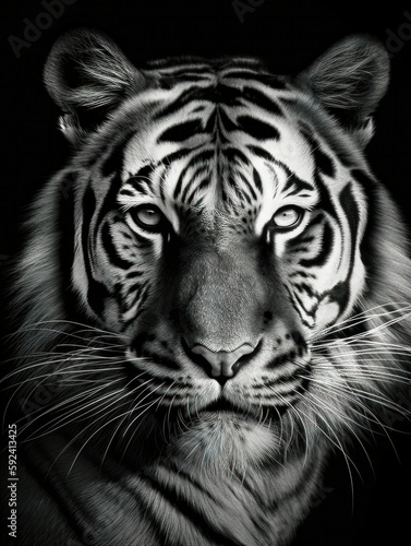 Tiger black and white fine art portrait generatieve ai
