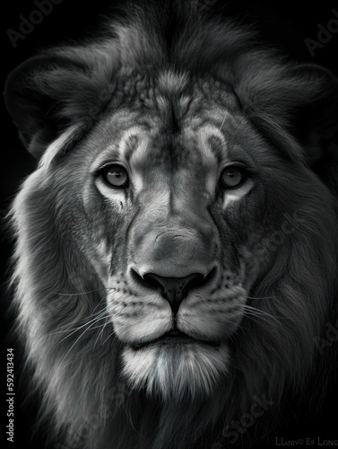 black and white lion male close up fine art generatieve ai