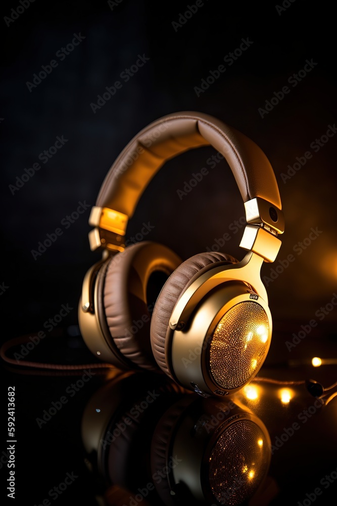 Headphone with golden color, generative ai