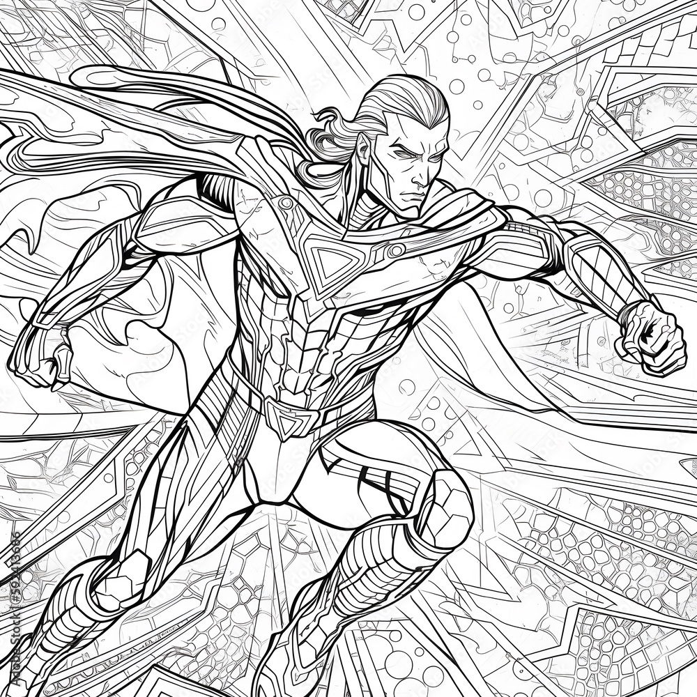 lineart for background and adult coloring book page with a superhero Stock Photo | Adobe Stock