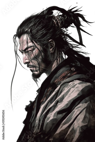 Fotografia Miyamoto Musashi Vagabond Samurai | Japanese Warrior | Long Hair | Toughtful