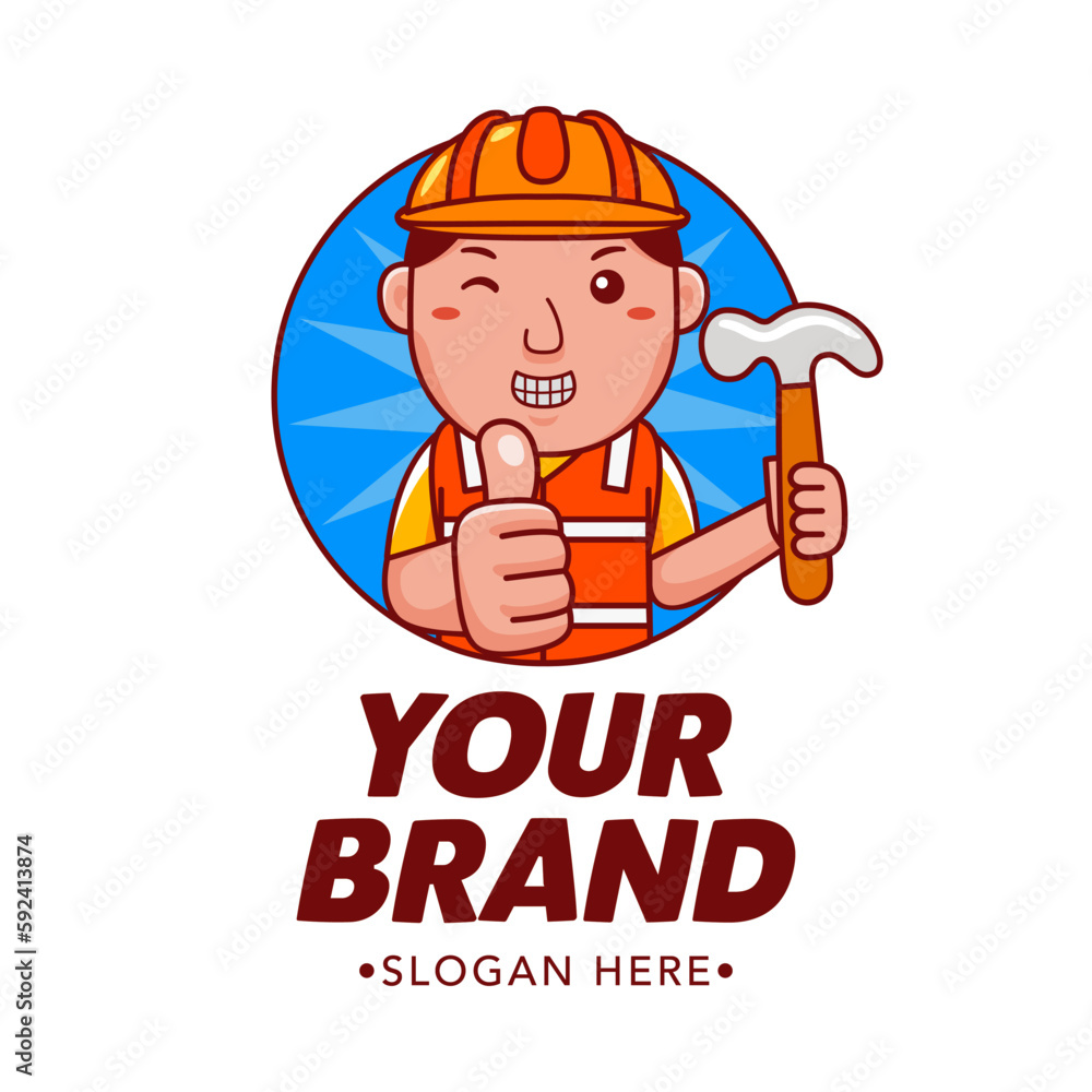 Cute Builder Cartoon Mascot Logo Cute Builder Cartoon Mascot Logo