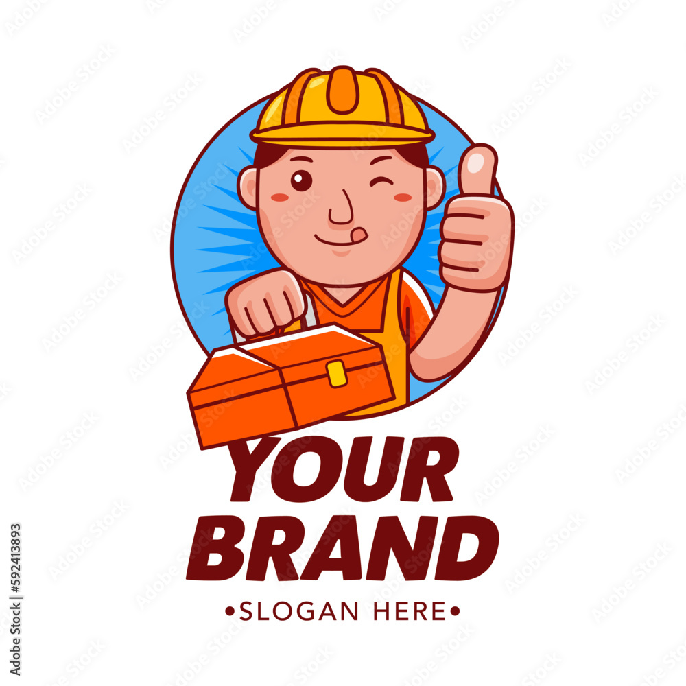 Cute Builder Cartoon Mascot Logo Cute Builder Cartoon Mascot Logo