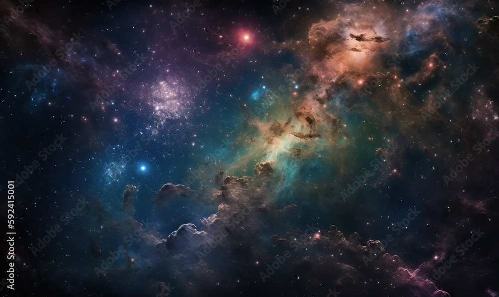Fototapeta premium a very large and colorful space filled with lots of stars and dust, with a bright blue center surrounded by smaller stars and a cluster of smaller stars. generative ai