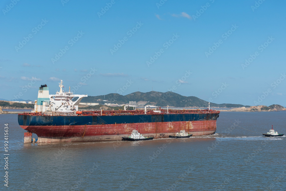 Fototapeta premium Big tanker ship sailing near the Chinese coast.