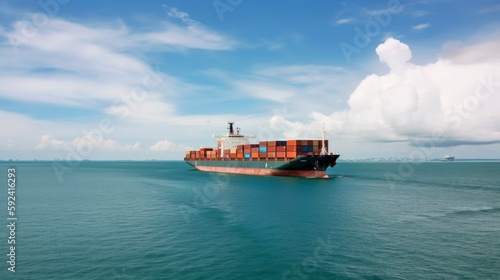 container cargo ship at open sea, Global Maritime Commerce: A Look into the Container Shipping Industry, calm relaxing ocean, nice sunny weather  © Anna Elizabeth