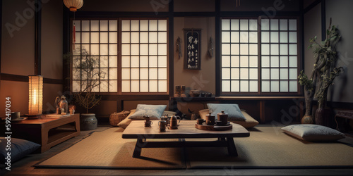 Japan style interior livingroom, modern indoor japanese living space apartment © AdamantiumStock