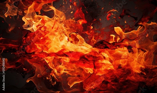  a close up of a fire with lots of red and yellow flames on it's sides and a black background with a black background. generative ai