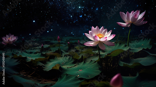 pink water lily at stars background