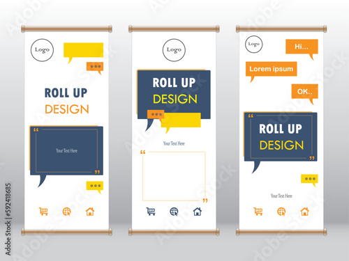 Roll up banner with speech bubble design, conversational style, suitable for business and advertising