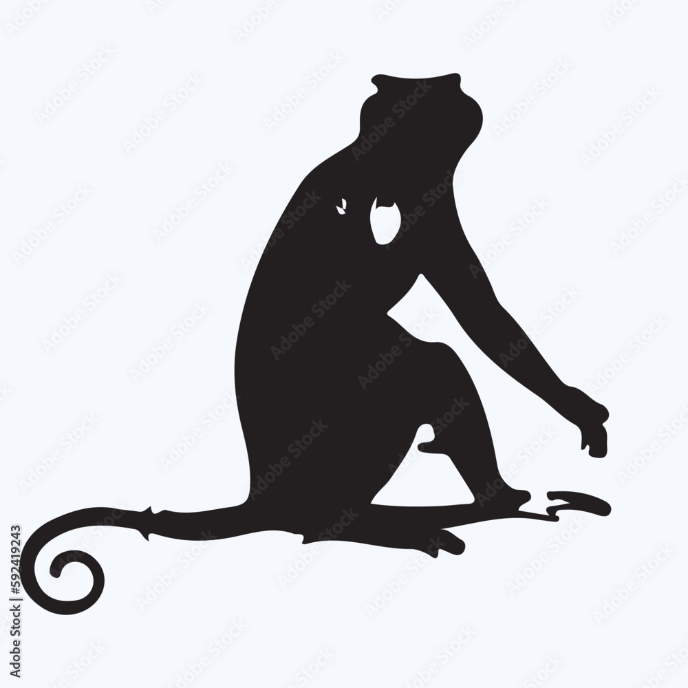 Woolly Monkey silhouettes and icons. Black flat color simple elegant woolly monkey animal vector and illustration.