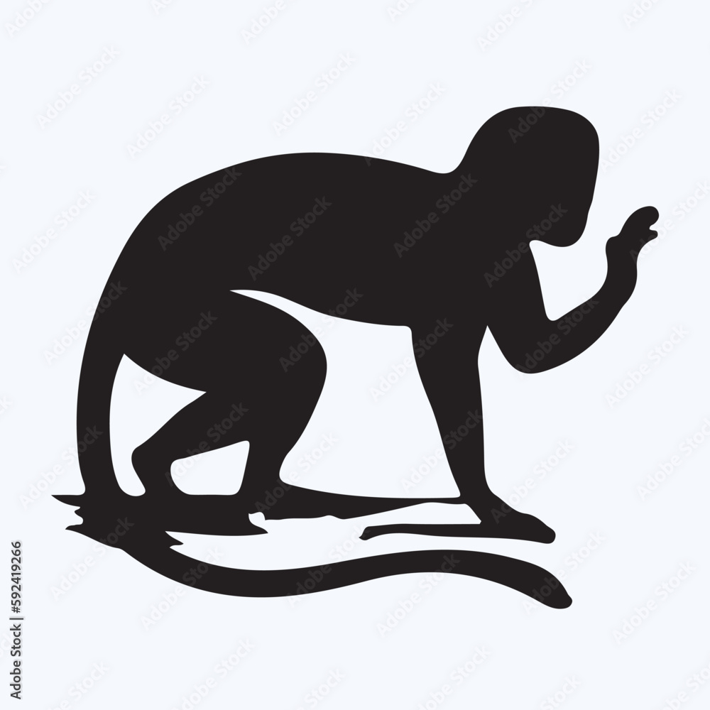 Woolly Monkey silhouettes and icons. Black flat color simple elegant woolly monkey animal vector and illustration.