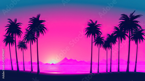 sunset on the beach color retro art