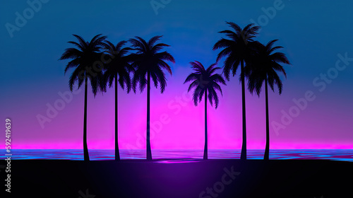 sunset on the beach color retro art
