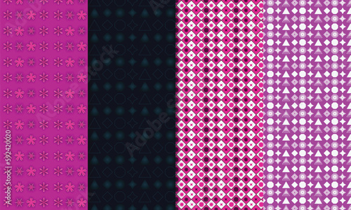 Collection of seamless geometric beauty patterns. Simple vector graphic black print background. Repeating line abstract texture set. blue color & purple color pattern background,