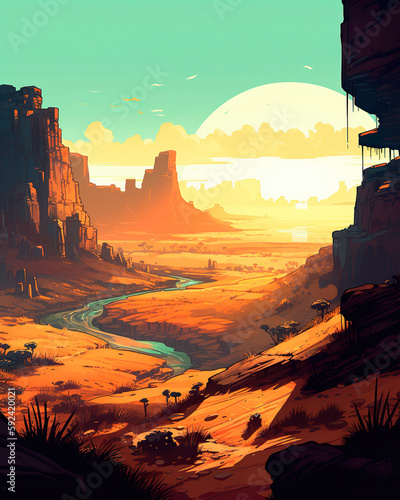 sunset in the desert illustration