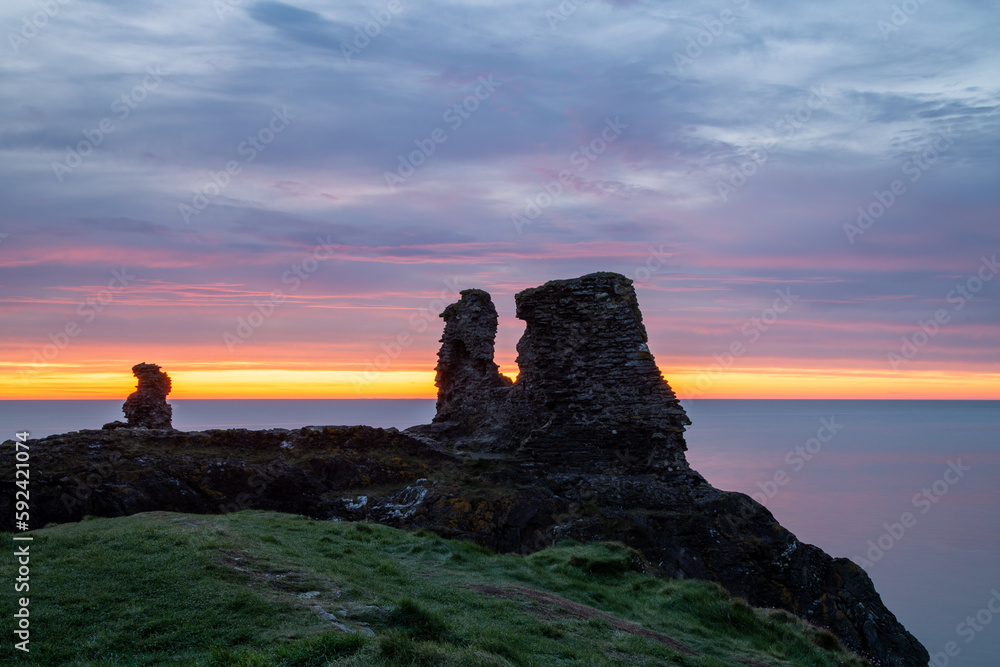 Ruins of Black Castle at sunrise, Wicklow Town, Ireland 
