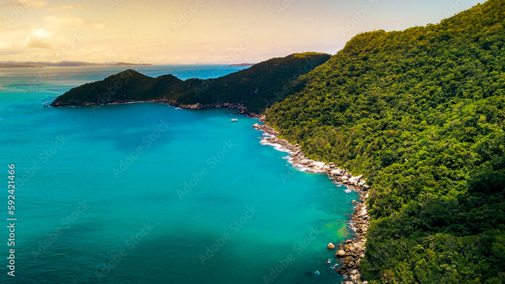 Obraz premium Ilhas Tropicais Natureza Mar Oceano Atlântico Floresta Mata Atlântica Palmeiras Árvores Peixes Barcos Florianópolis Santa Catarina Arvoredo Campeche Céu Marítimo Mergulho Férias Viagem Viajar Brasil 