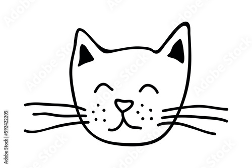 Hand drawn cat muzzle clipart. Cute pet face doodle
