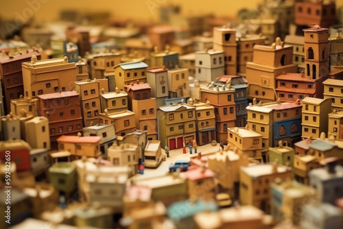 Ideal city concept. Cartoon cardboard perfect city architecture project. Created with Generative AI technology.