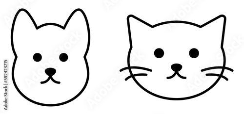Cat and dog line head icons. Simple pet face pictograms. Vector illustration