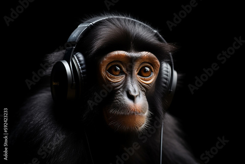 macaco com óculos de sol e fones de ouvido