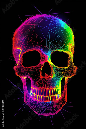 crânio de néon colorido abstrato
