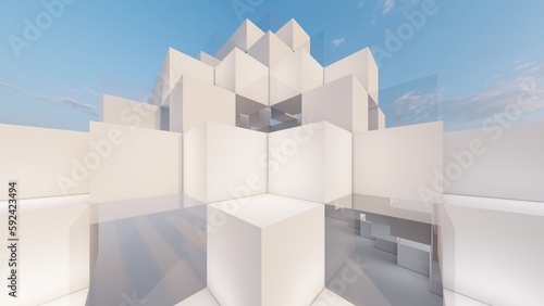 3d render abstract architecture background building geometric shape