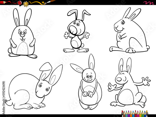 cartoon rabbits animal characters set coloring page