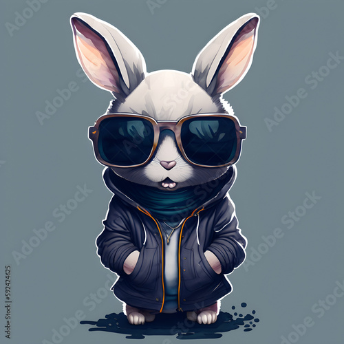 Rabbit wearing trendy sunglasses. AI generated illustration © vector_master
