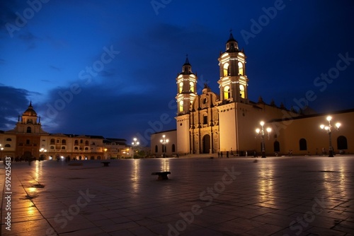 Main Square (Plaza de Armas) and Cathedral - Trujillo, Peru. Generative AI