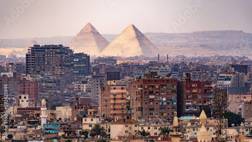View of Cairo and pyramids from the Citadel