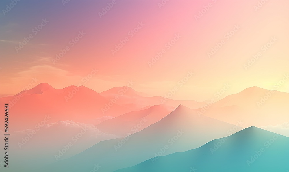  a mountain range with a pink and blue sky in the background and a pink and blue sky in the foreground with a few clouds in the foreground.  generative ai