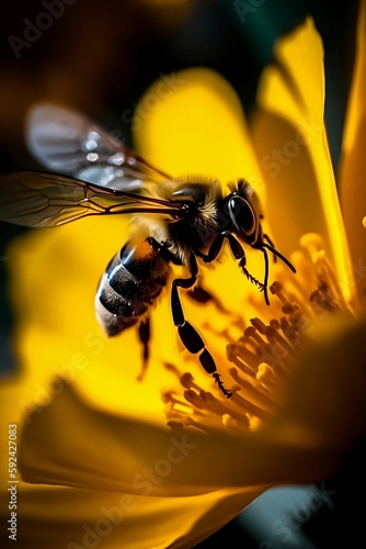 Busy bee collecting nectar from a honey-rich flower