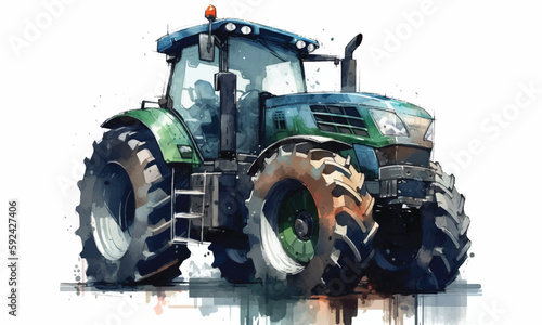Modern tractor watercolor vector white background generative ai