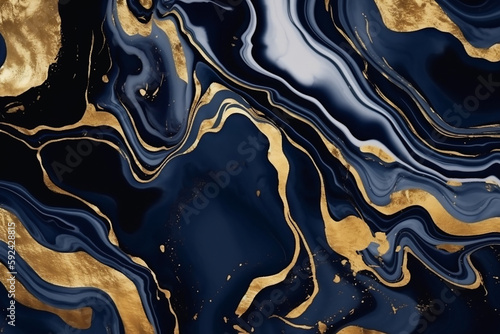 Luxuosa tinta azul marinho textura abstrata semelhante a mármore com pó dourado e redemoinhos e veias de pedra ágata photo