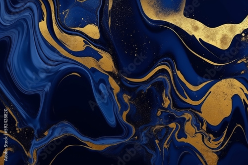 Luxuosa tinta azul marinho textura abstrata semelhante a mármore com pó dourado e redemoinhos e veias de pedra ágata photo