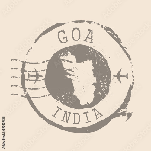 Stamp Postal of Goa. Map Silhouette rubber Seal. Design Retro Travel. Seal Map of Goa grunge for your design. India. EPS10