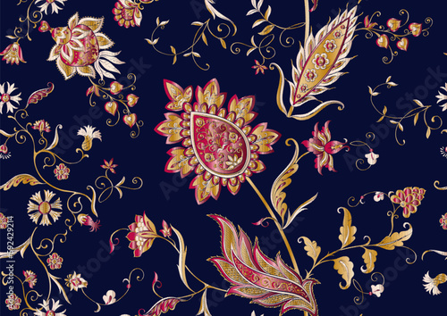 Traditional eastern classical luxury old fashioned floral ornament. Seamless pattern, background. Vector illustration.