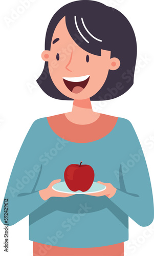 Smiling women holding apple, symbol of health