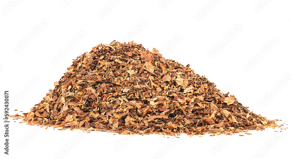 Dried smoking tobacco pile isolated on a white background Dried smoking tobacco pile isolated on a white background