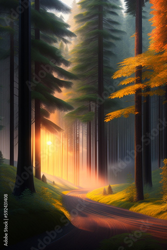 sunset in the forest