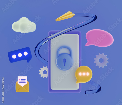 3d OTP authentication Secure Verification One-time password for secure transaction on digital payment Bank Details concept 2-Step authentication mobile applications Minimal 3D rendering illustration photo