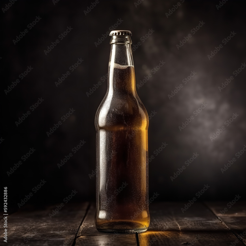 cold beer bottle on background